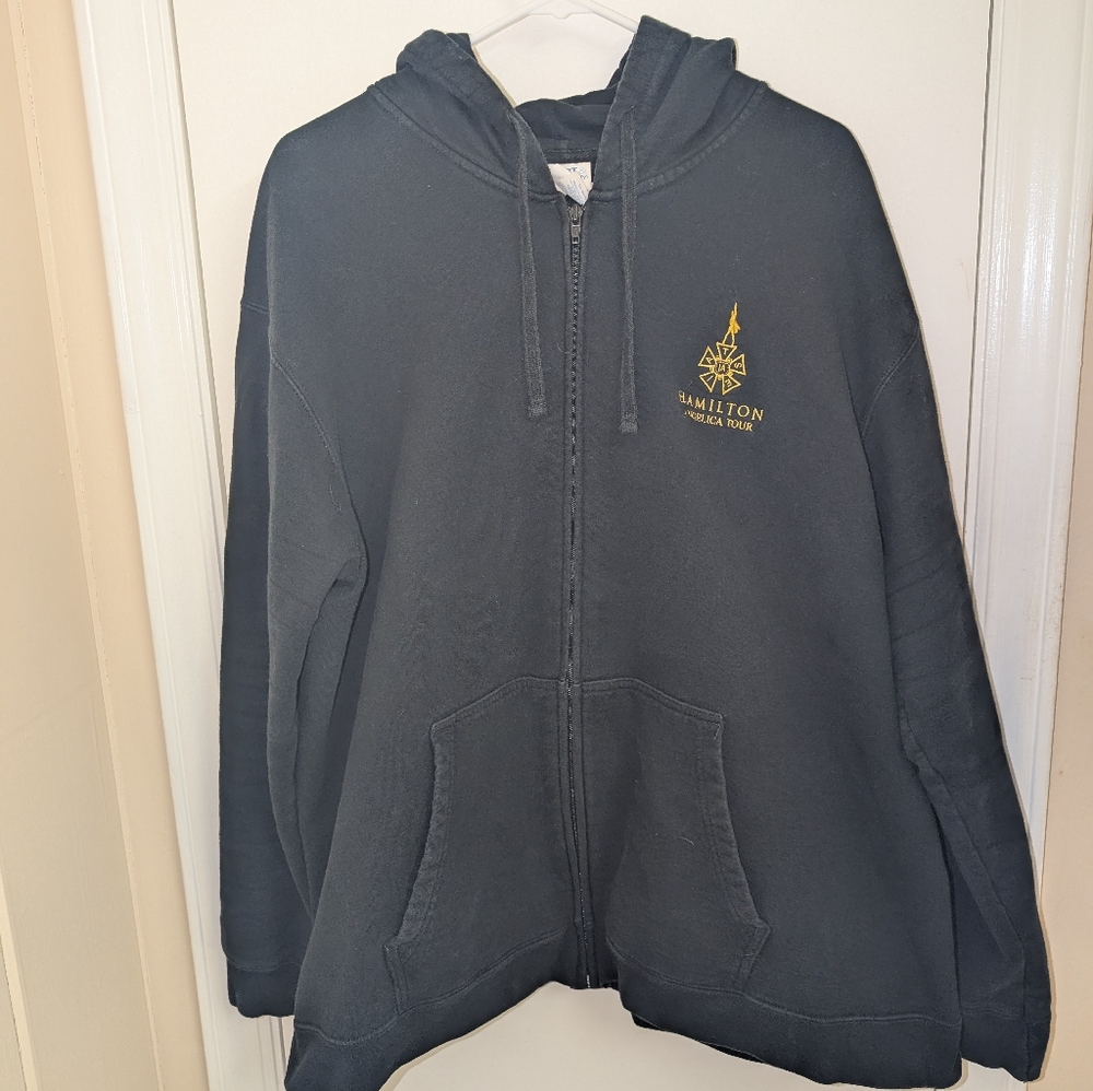 Black Hamilton hoodie with embroidered logo and IATSE bug - 2X